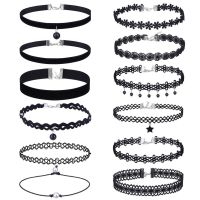 12 Pieces Choker Necklace Set Stretch Velvet Classic Gothic Tattoo Lace Choker Necklace Latest Geometric Pendants Necklace Colar