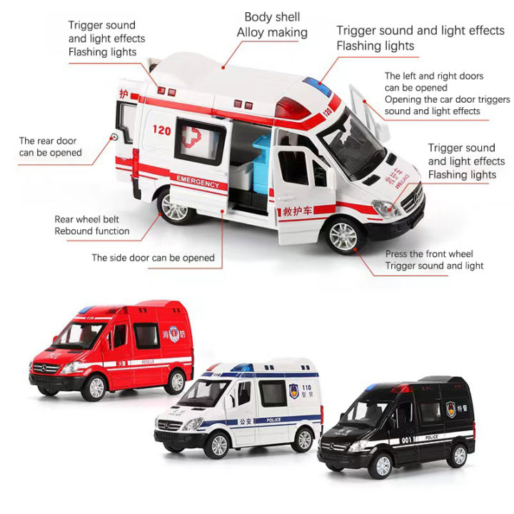 รถดับเพลิงโรงพยาบาลกู้ภัยรถพยาบาลรถตำรวจ-abs-รถยนต์รุ่น-drop-resistant-เปิดประตูรถของเล่นสำหรับเด็กของขวัญ