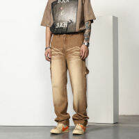 ฤดูใบไม้ร่วง Y2K High Street ตรงผู้ชาย Baggy กางเกงยีนส์หลวม Denim กางเกง Vintage Pantalones Hombre สีเขียวสีกากีสีน้ำตาล Trousers