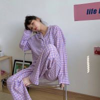 Korean Pajamas for Women Cotton Plaid Lazy Style Sleepwear Winter Pyjamas Women Homewear Pizama Damska Pijamas Mujer Invierno