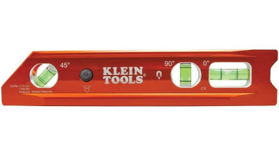 Klein Tools 935RBLT Level, 9-Inch Lighted Torpedo Level with Magnet, 3 Vials and V-Groove, Water and Impact Resistant, For Conduit Bending