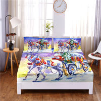 Christmas Digital Printed 3pc Polyester Fitted Sheet Mattress Cover Four Corners with Elastic Band Bed Sheet Pillowcase