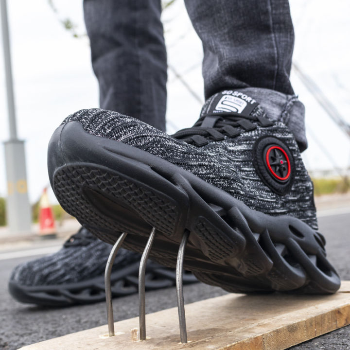 รองเท้าความปลอดภัยในการก่อสร้างกันแตกสำหรับผู้ชาย-รองเท้าผ้าใบหัวเหล็กรองเท้าสำหรับทำงานก่อสร้างระบายอากาศได้ดี