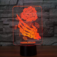 3D Skull Rose Night Light โคมไฟตั้งโต๊ะดอกไม้ Optical Illusion โคมไฟ7สี Nightlight Home Decor ของขวัญวันวาเลนไทน์