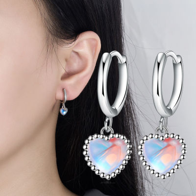 925 Sterling Silver Earrings 925 Sterling Silver Earrings Moonstone Heart Hoop Earrings Women Girls Jewellery Gift Colorful Moonstone Love Earrings Female Niche Design Heart-shaped Temperament Ear Jewelry Ear Jewelry Heart-shaped Ear Jewelry