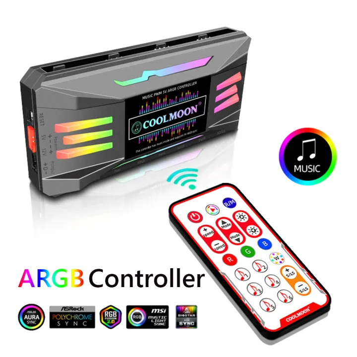 COOLMOON ARGB Controller 4Pin PWM 5V 3Pin ARGB Cooling Fan Smart Remote ...