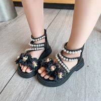 Cute 2023 Sandalias Toddler Shoes Flowers Pearls Chic Elegant Platform Sandals for Girls Non-slip Wedding Kids Shoes Non-slip