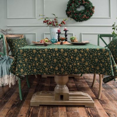 Modern Linen Cotton Rectangle Tablecloth Christmas Party Table Decoration Green Bronzing Gold Dinning Table Cover Accessories