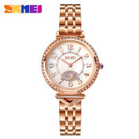 SKMEI Vintage Elegant Mother-Of-Pearl Dial With Diamonds Women S Quartz Watch Stylish Star Moon Steel Band Spiral Crown Women S Watch