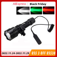 Waterproof 2500lm T6 LED Tactical Flashlight Lamp Torch Mount Hunting Light Pressure Switch Mount