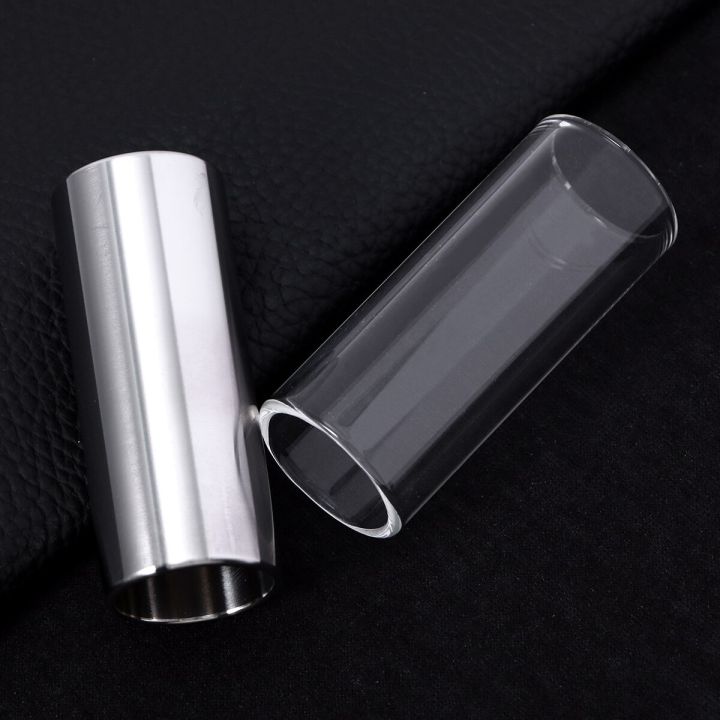 2pcs-guitar-slider-60mm-glass-slide-and-stainless-steel-slide-medium-bottleneck-slide-for-guitar-bass-transparent-and-silver