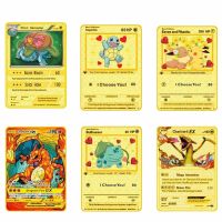 【LZ】 Pokemon Kawaii Charizard Squirtle Eevee Bulbasaur Cartoon Kachu Metal Card Anime Cute Collection Card Gold Card