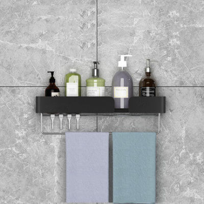 Wall Mounted Corner Towel Holder Storage Rack Bar With Robe Hook For Bathroom Shelves Square Basket Hanger Kitchen Accessories