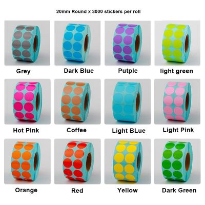 20mm 25mm Colours Circle Thermal Paper Label Waterproof OIl Resistant Barcode Round Sticker Stickers Labels