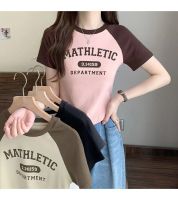 A one(พร้อมส่ง/ใหม่)#1A31-2เสื้อยืดผู้หญิงแขนสั้นฤดูร้อนเก๋ขนาดเล็กสไตล์ฝรั่งเศสคอกลมเข้ารูปสลิม