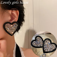 【♡Lovely girls house♡】 ต่างหูรูปหัวใจสีดำสุดฮิต,ต่างหูแฟชั่นแฟชั่นสุดหรูสไตล์เกาหลีสำหรับผู้หญิง1คู่