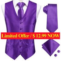 Luxury Silk Mens Slim Fit 4pcs Vest Necktie Hankerchief Cufflinks Waist Jacket Suit Waistcoat Neck Tie Set for Business Wedding