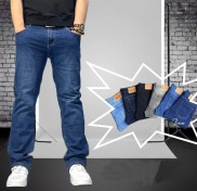 Quần Jean Nam Ống Suông Quần Bò Denim Ống Đứng Vải Không Giãn Dày Dặn Mềm