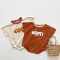 2021 Toddler Boy And Girl Cotton Letter Printed Short Sleeve Bodysuits Summer New Kid Fashion Splicing Baby Clothes