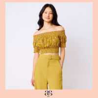 [asv ss22] Floral off-the-shoulder cropped top เสื้อผู้หญิง แขนพอง โอบไหล่ ทรงครอป