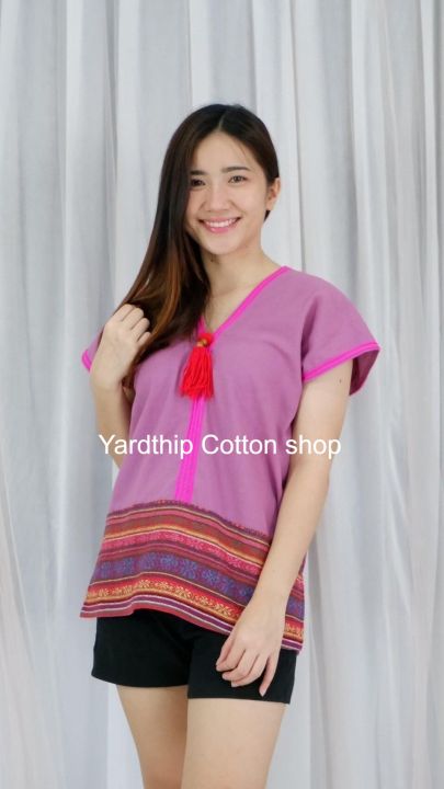 yt41-เสื้อพื้นเมืองผ้าฝ้ายราคาถูก-มีหลากหลายสีสุดปัง