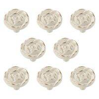 8Pcs Antique Rose Flower Cabinet Knobs, Vintage Kitchen Shabby Chic Zinc Alloy White Drawer Pull Handles for Dresser