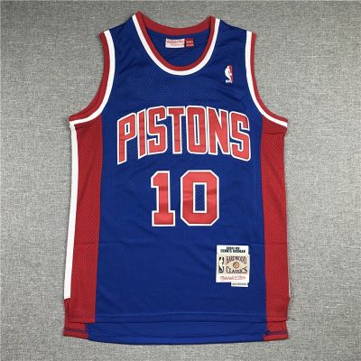 22-23ใหม่ดั้งเดิม【2 Styles】เสื้อยืด NBA Jersey Detroit Pistons No.10 RODMAN Retro Logo Blue Basketball Jersey