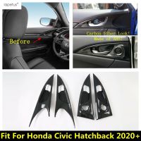 “{》} ลูกบิดประตูด้านในรถยนต์ Honda Civic Hatchback 2020 2021,รูปลักษณ์ภายในของคาร์บอนไฟเบอร์ที่จับแบบดึงฝาครอบมือจับ