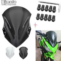 ☇✿ กระจกหน้ารถกระจกหน้ารถสำหรับ Kawasaki Ninja 400 2018ที่บังกระจกหน้ารถแผ่นเบนทางลม2019พร้อมสลักเกลียวสกรูน็อตตัวยึด