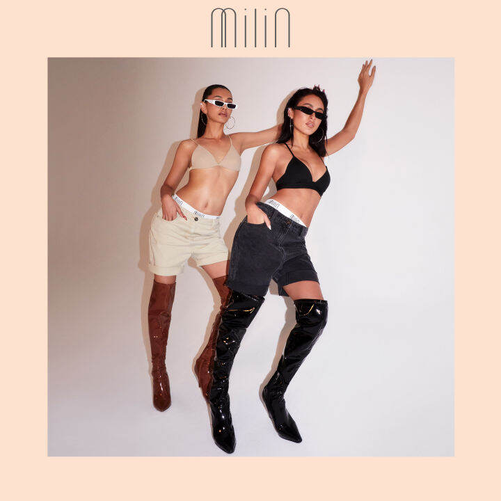 milin-high-rise-with-belt-hoops-denim-กางเกงยีนส์ขาสั้น-bermuda-slit-shorts-beige