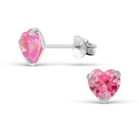 Silver thai  925 Sterling Silver High Quality Heart Pink CZ Stud Earrings เครื่องประดับเงินแท้925 หัวใจสีชมพูพลอยcz