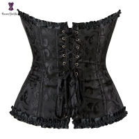 Zip Up Corset laciness bustier PLUS ขนาดรัดตัวสำหรับผู้หญิง jacquard ดอกไม้ gorset พลาสติกกระดูกเอว Slimming crossxy CROSS