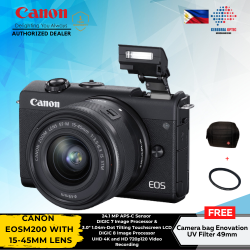 Canon EOSM200 Body Black with 1545mm Lens + + Enovation Camera Bag