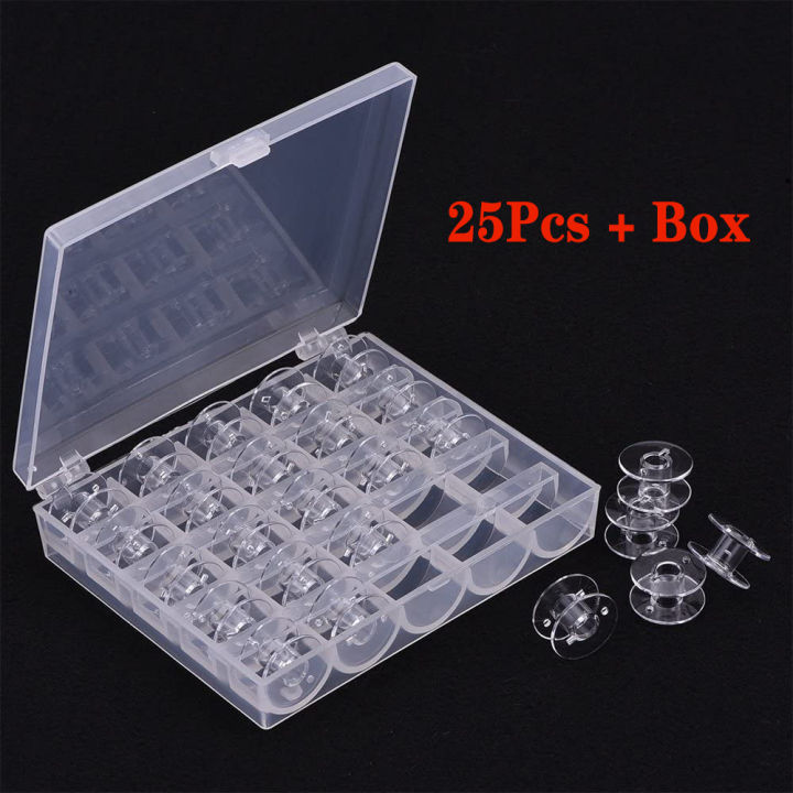 25Pcs Transparent Sewing Machine Bobbins Spools Accessories with Storage Case Plastic Sewing Bobbins Needlework Sewing Supplies