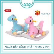Ngựa bập bênh cho bé có bánh xe kiêm chòi chân AIQ 2 in 1 phát nhạc vui