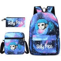 เกม sally face กระเป๋าเป้สะพายหลัง กระเป๋านักเรียนนักเรียนระดับประถมศึกษา กระเป๋าเป้สะพายหลังสามชิ้นสำหรับผู้ชายและผู้หญิง ชุดสูท