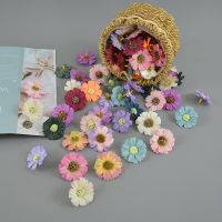 100pcs 4.5cm Silk retro daisy artificial flower head wedding decoration DIY Wreath scrapbook craft wristband head ring flowers