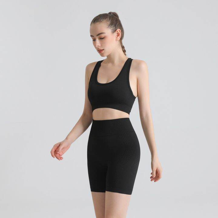 2022-new-woman-high-waist-seamless-sports-sexy-bubble-butt-leggings-bra-vest-shorts-outfit-gym-workout-yoga-set