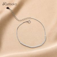 Metiseko Womens Bracelet Row Of Cubic Zirconia 925 Sterling Silver Chain &amp; Link Bracelet Sweet And Simple Stly For Party Gift