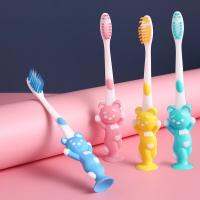 RUNGREUANGSUP ปลีก/ส่ง B289 เซทแปรงสีฟันเด็กสไตล์ญี่ปุ่น 4 ชิ้น ลายหมีและกระต่าย ด้ามจับจับง่าย ฐานแปรงมียางวางตั้งได้