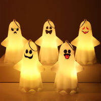 5pcs Halloween White Ghost Led Lamp Different Ghost Faces Mini Light for Keychain Backpack Pendant