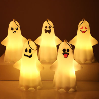 5pcs Halloween White Ghost Led Lamp Different Ghost Faces Mini Light for Keychain Backpack Pendant