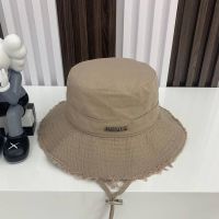 2023 NEW for☋◑ Spot ! JACQUEMUS hat Fashion Letter Bucket Hat Female French Style Metal Label Raw Edge Sunshade Flat Top All-Match