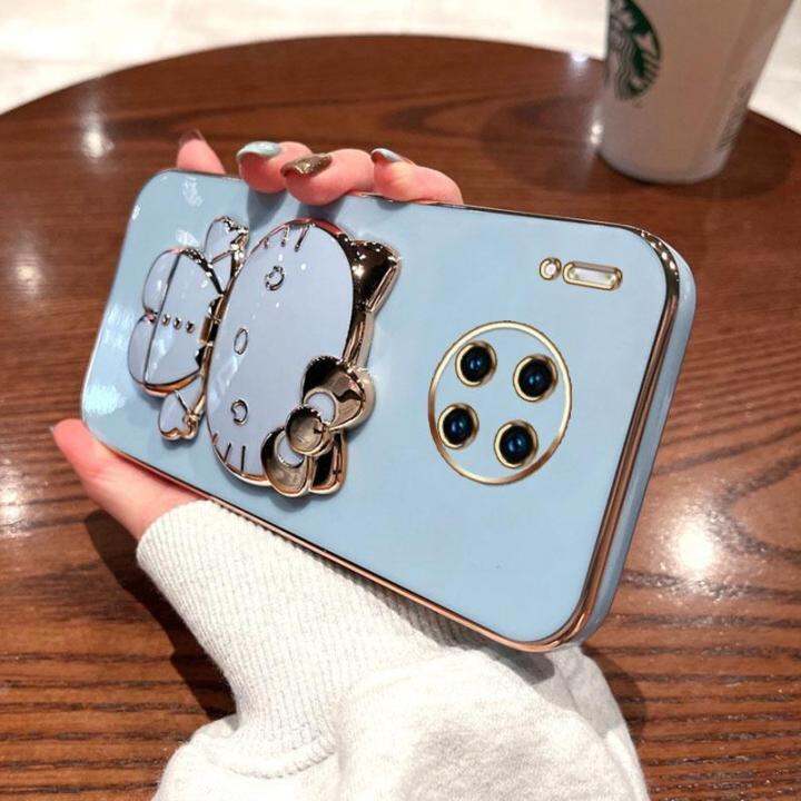 folding-makeup-mirror-phone-case-for-huawei-mate-30-pro-mate-20-pro-mate-40-50-pro-case-fashion-cartoon-cute-cat-multifunctional-bracket-plating-tpu-soft-cover-casing