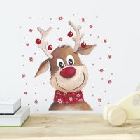 Merry Christmas Very Cute Smile Reindeer Wall Stickers for Living Room Bedroom Desk Table Festival Party Wall Decals Home Decor