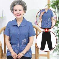 Middle-aged and elderly loose shirt单件套装老年人装女60-70岁短袖装奶奶衬衫老太太老人衣服