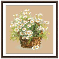 A basket of white daisies cross stitch kit flower pattern design 18ct 14ct 11ct linen flaxen canvas embroidery DIY needlework