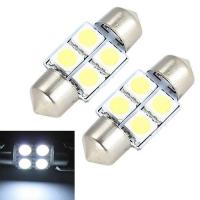 2 ชิ้น 31 มิลลิเมตร 4 SMD 5050 LEDภายในรถพู่ห้อยโดมหลอดไฟโคมไฟสีขาวDC 12 โวลต์