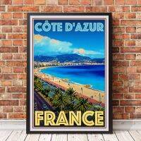 โปสเตอร์การเดินทางสไตล์วินเทจย้อนยุคหรือภาพผืนผ้าใบ-Cote DAzur France ภาพวาดตกแต่งบ้าน (ไร้กรอบ)