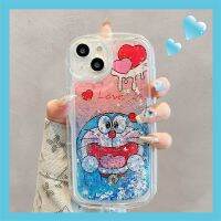 เคสโทรศัพท์มือถือการ์ตูนโดราเอมอนที่น่ารักพร้อมทรายกลิตเตอร์วิบวับสำหรับ iPhone 14 Pro Max 13 Pro Max ฝาหลังซิลิโคนนิ่มสำหรับ iPhone 12 Pro Max 11